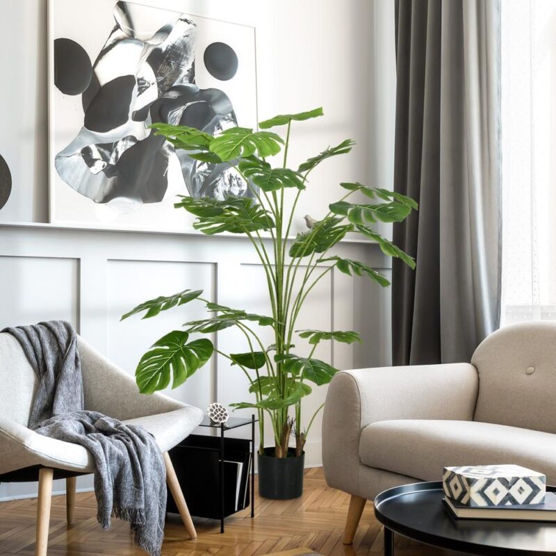 Realistisk 180 cm artificiell Monstera Deliciosa-växt med kruka