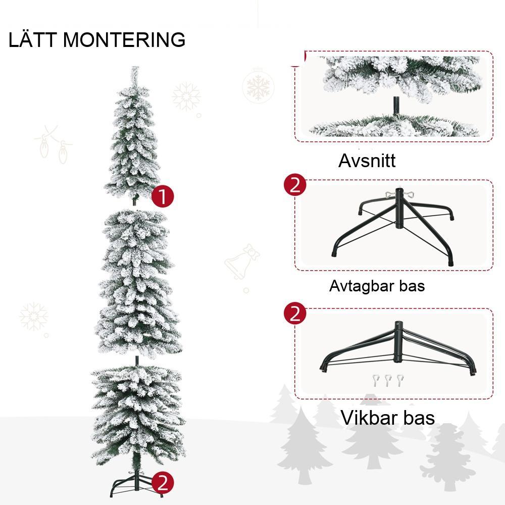 210 cm konstgjord julgran med 490 tips – Vikbar snötäckt grön och vit