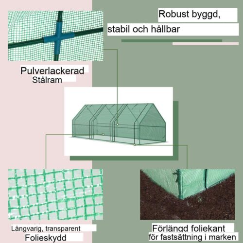 Hållbart ståltomatväxthus, kall ram för balkongträdgård, UV-beständig 270x90x90cm