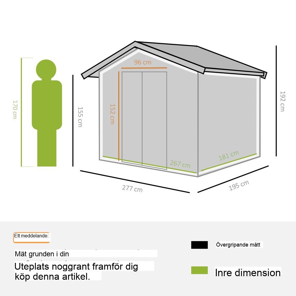 Trädgårdsskjul i metall med fundament, väderbeständig verktygsförvaring, gul, 277x195x192cm