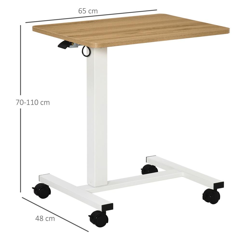 Justerbart stående skrivbord med hjul – C-format laptopbord, naturvit, 70-110 cm