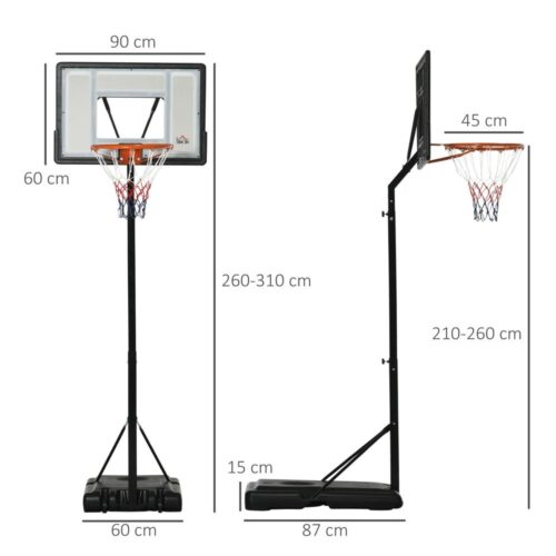 Justerbar basketbåge 260-310 cm med hjul för trädgårdslek