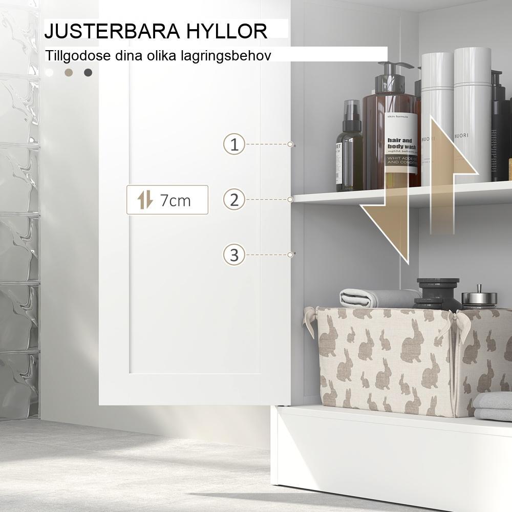 Vitt badrumsskåp med justerbar hylla och lådor – 60x30x108,8 cm