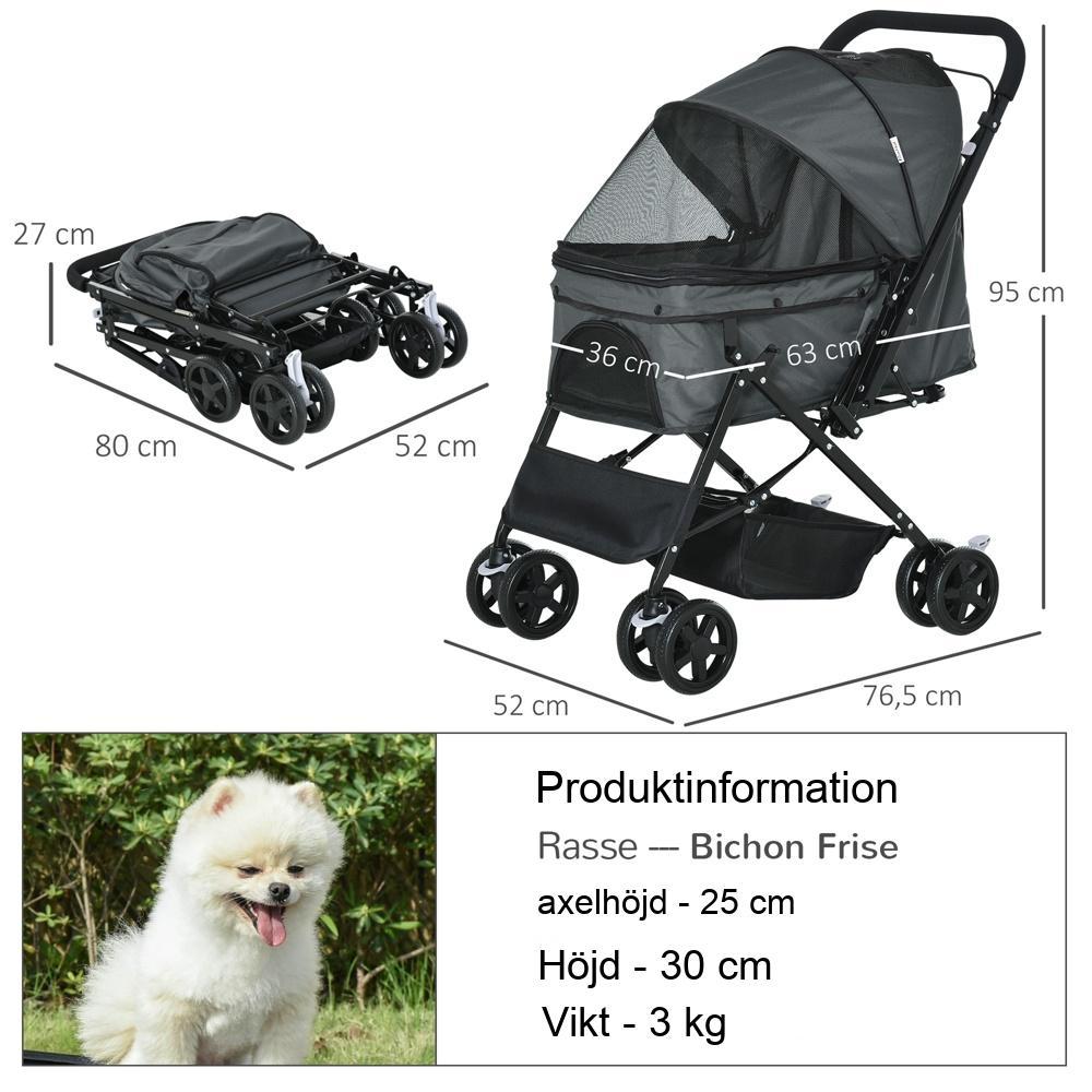 Oxford Dog Buggy Stroller – Rymlig husdjursvagn med bromsar och vändbart handtag