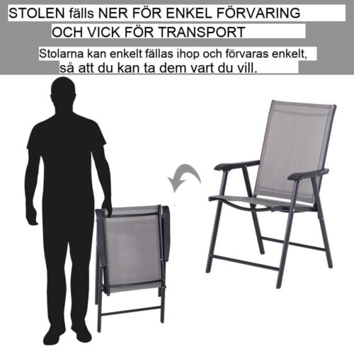 2-delad hopfällbar campingstolset med armstöd – grå