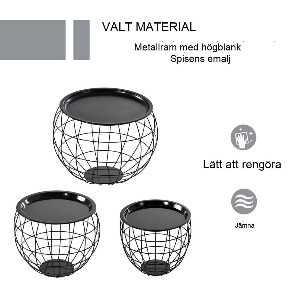 Svart soffbord i lyktastil om 3 med avtagbara skivor