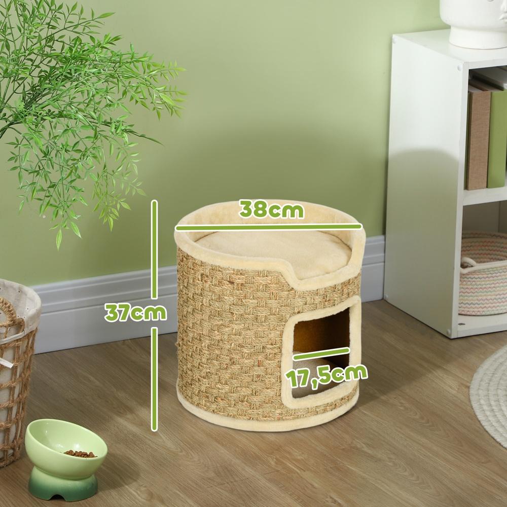 Khaki Cat Tower Barrel Skrapstolpe – 2 nivåer, Sisal Material