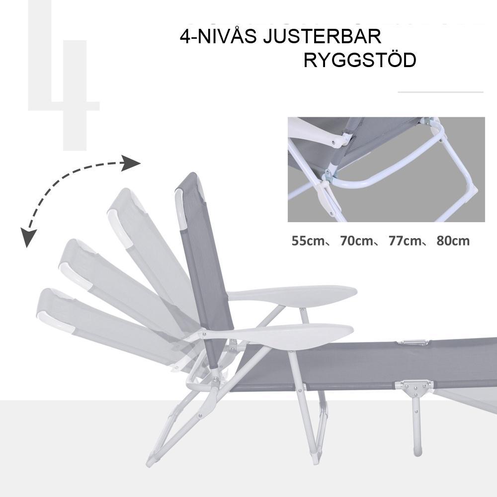 Justerbar hopfällbar solstol – Grå Mesh Solstol 120 kg Kapacitet