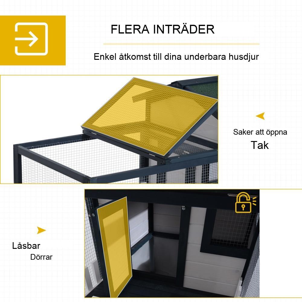 Grön och vit kaninhydda med löpning och ramp, rymligt inomhus- och utomhusutrymme