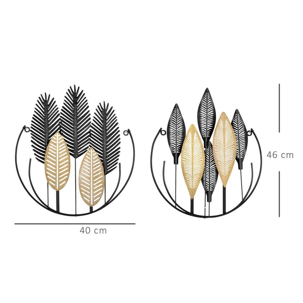 3D metallblad väggdekor set om 2 – modern svart och naturlig vardagsrumskonst