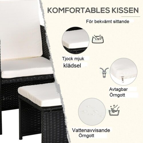 Svart matsalsset i 11 delar i polyrattan, väderbeständig och elegant utemöbler