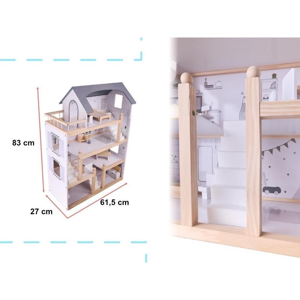 Deluxe dockhus i trä med möbler, 80 cm lekset för barn