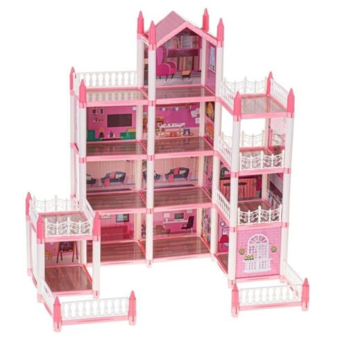 Rosa DIY Doll House Villa med 4 nivåer och möbler