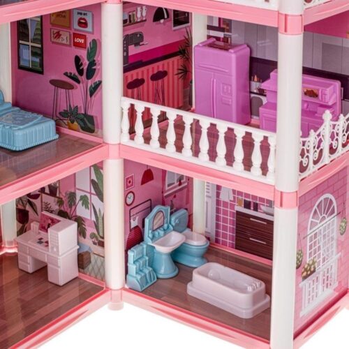 Rosa DIY Doll House Villa med 4 nivåer och möbler