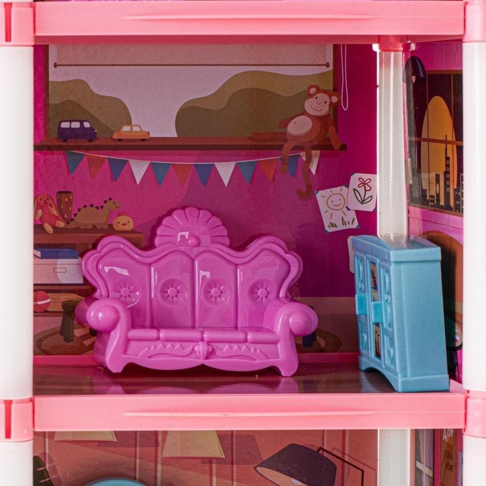 Rosa DIY Doll House Villa med 4 nivåer och möbler