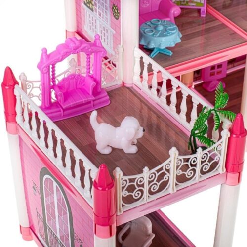 Rosa DIY Doll House Villa med 4 nivåer och möbler