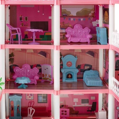 Rosa DIY Doll House Villa med 4 nivåer och möbler