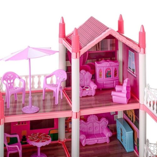 Rosa DIY Doll House Villa med 4 nivåer och möbler