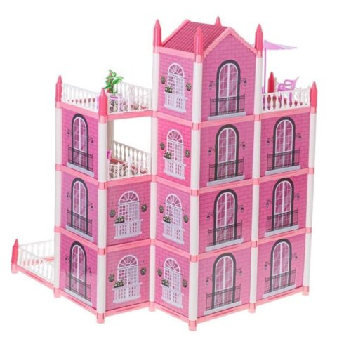 Rosa DIY Doll House Villa med 4 nivåer och möbler