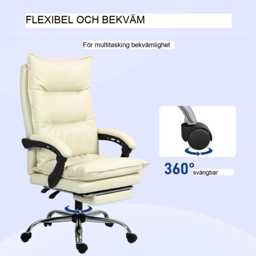 Beige ergonomisk kontorsstol, höjdjusterbar, lutande med fotstöd