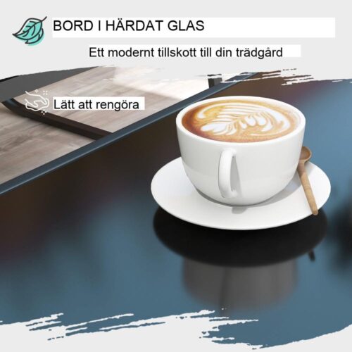 Svart 4-delad trädgårdsmöbler i stålnät med bord