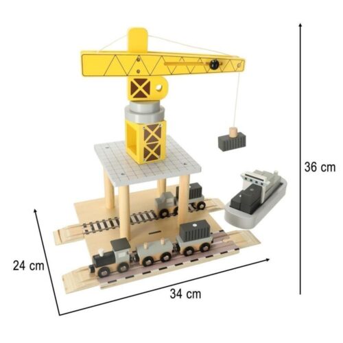 Wooden Crane Seaport Playset – Bygg och transport leksaker för barn från 3 år och uppåt