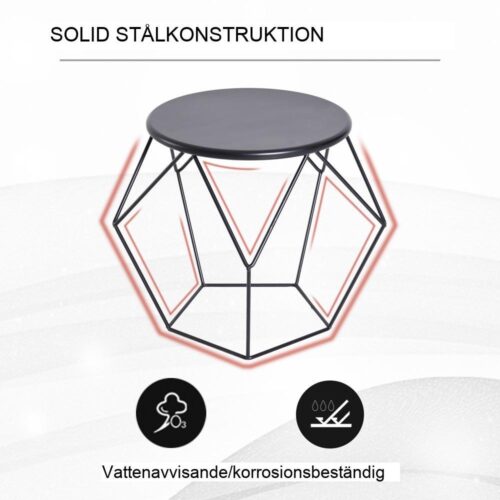 Svart metall runt soffbord med förvaringskorg, 51cm