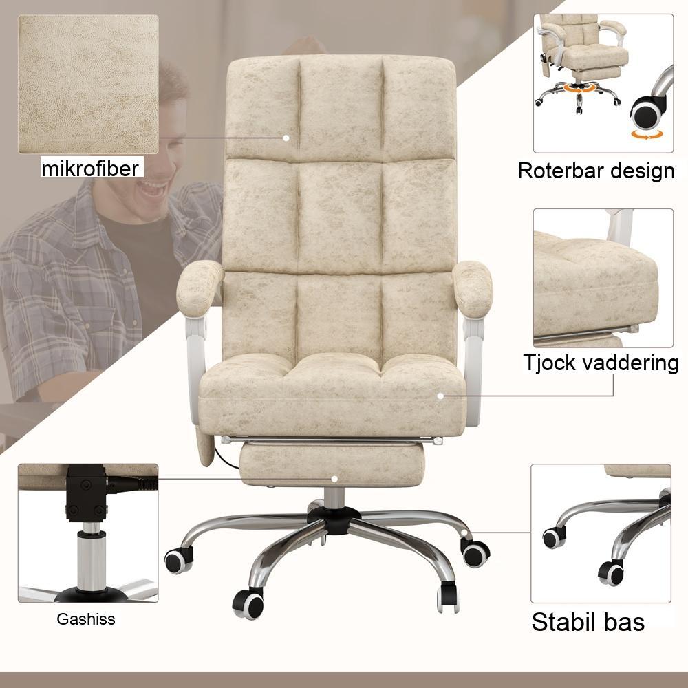 Ergonomisk massagekontorsstol med värme, justerbar höjd, beige