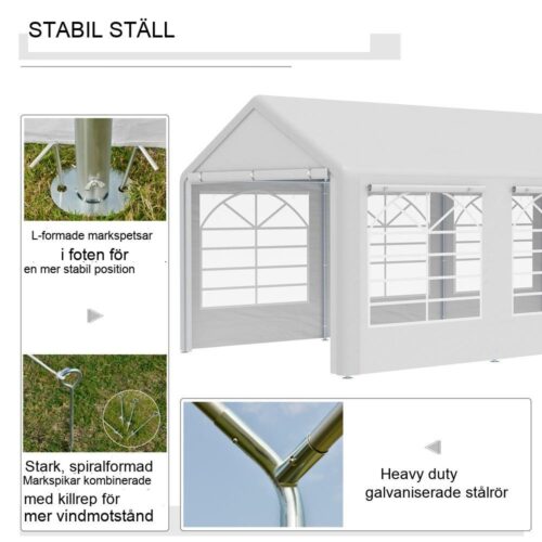 Paviljong-festtält, 3-rumstält med sidoväggar och fönster vita, 3x6m