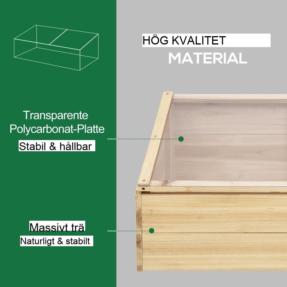 Naturligt trä kallstomme Växthus, 100x50cm, PC-paneler, växtodlarsystem