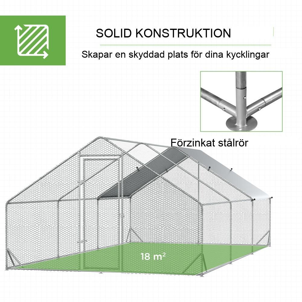 XXL Chicken Coop Run, utomhushölje i stål med skärm och tak, för 12-18 kycklingar Ankor Kaniner