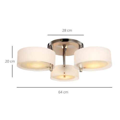 Modern 3-lamps krom taklampa | Varm vit akrylskärm | E27 Uttag | Vardagsrumsbelysning