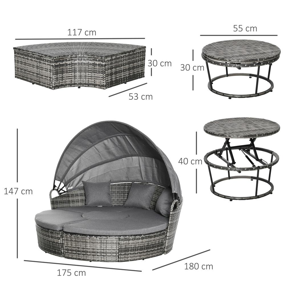 Sun Island Rattan Lounge Set med taklucka och kuddar – Grå