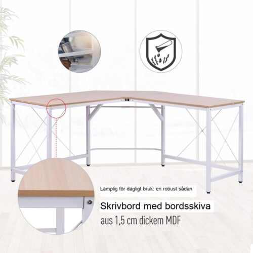 Modernt hörnskrivbord L-format, rymlig MDF-arbetsyta för hemmakontor