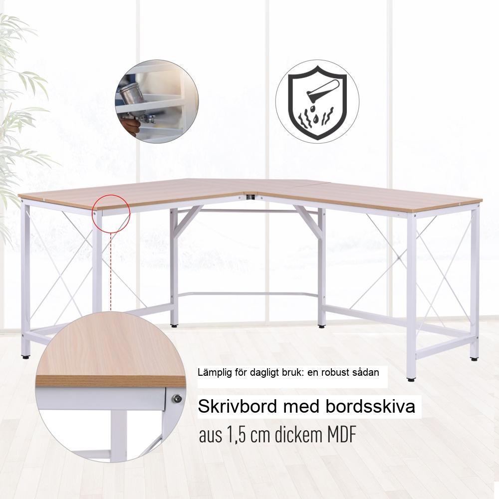 Modernt hörnskrivbord L-format, rymlig MDF-arbetsyta för hemmakontor