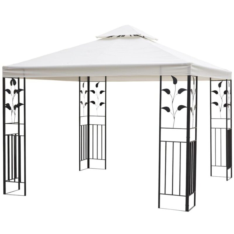 Elegant Leaf Design Steel Garden Gazebo, vattentätt uteplats partytält, 2,95×2,95m