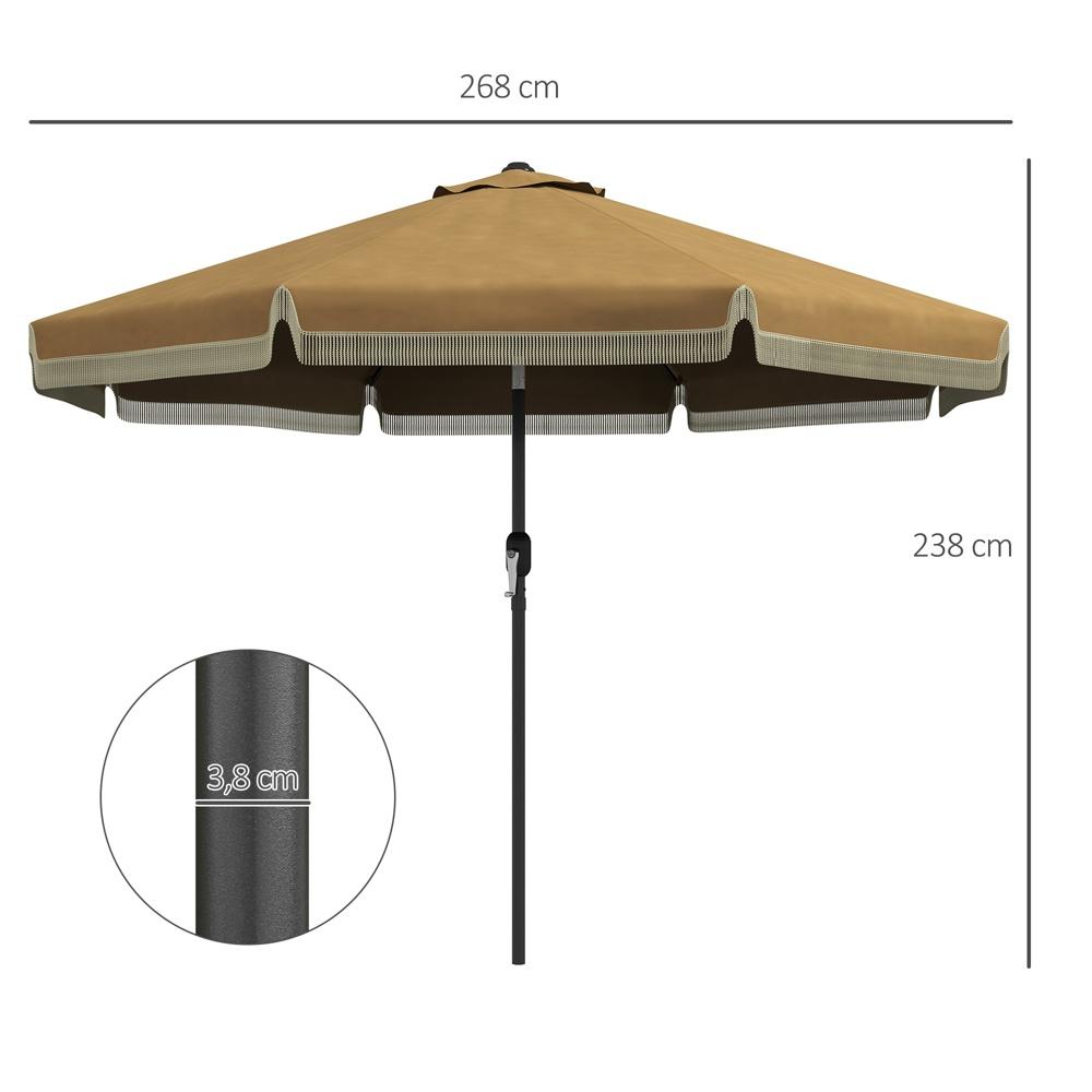 Khaki uteplatsparaply, Ø265cm, lutning, fransar, 8 revben, trädgårds- och balkongskärm