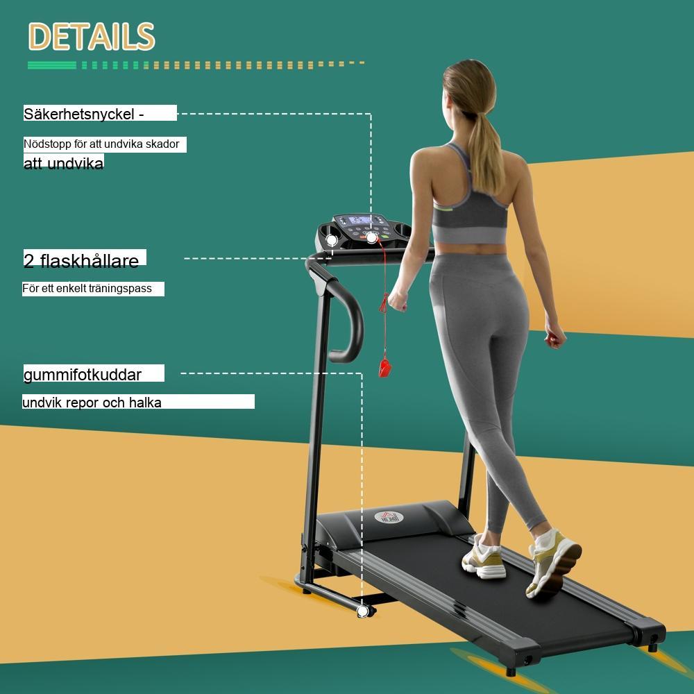 Hopfällbart elektriskt löpband 500W, LCD Display, Mobilhållare, Svart