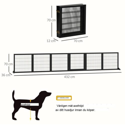 Snygg Pine Wood Pet Safety Gate, hopfällbar hundbarriär, 432x36x70cm