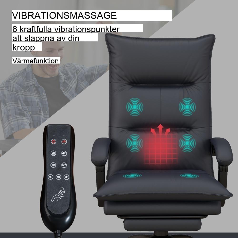 Massage Kontorsstol med värme, justerbar höjd och fotstöd, grå