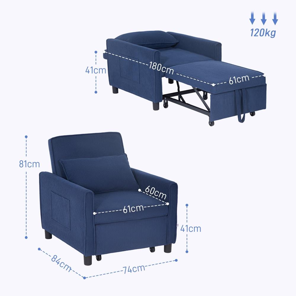 Manchester Cabriolet Sleeper Chair med justerbart ryggstöd och sidoficka