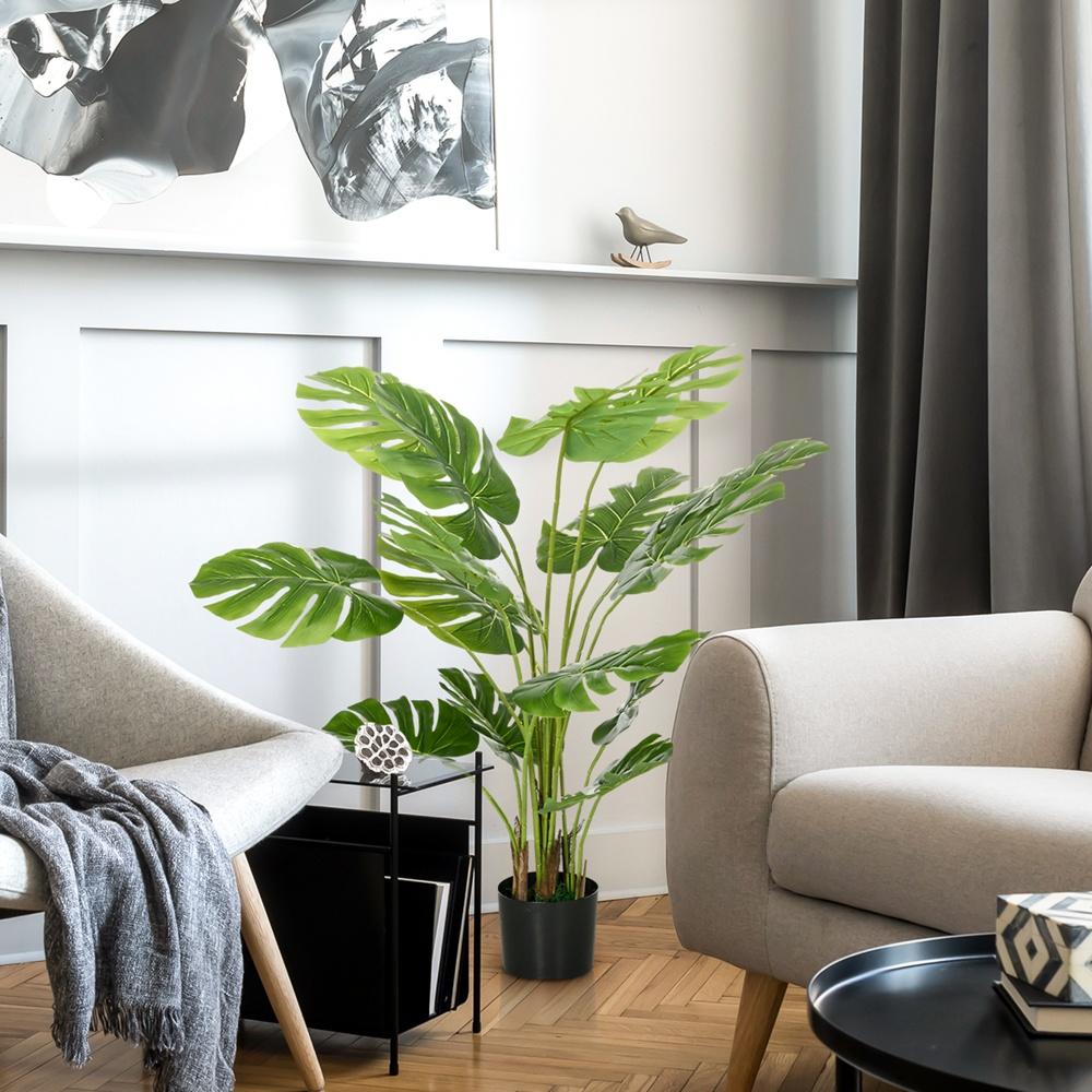 Realistisk 120 cm konstgjord Monstera-växt med kruka och mossa – Heminredning med lågt underhåll