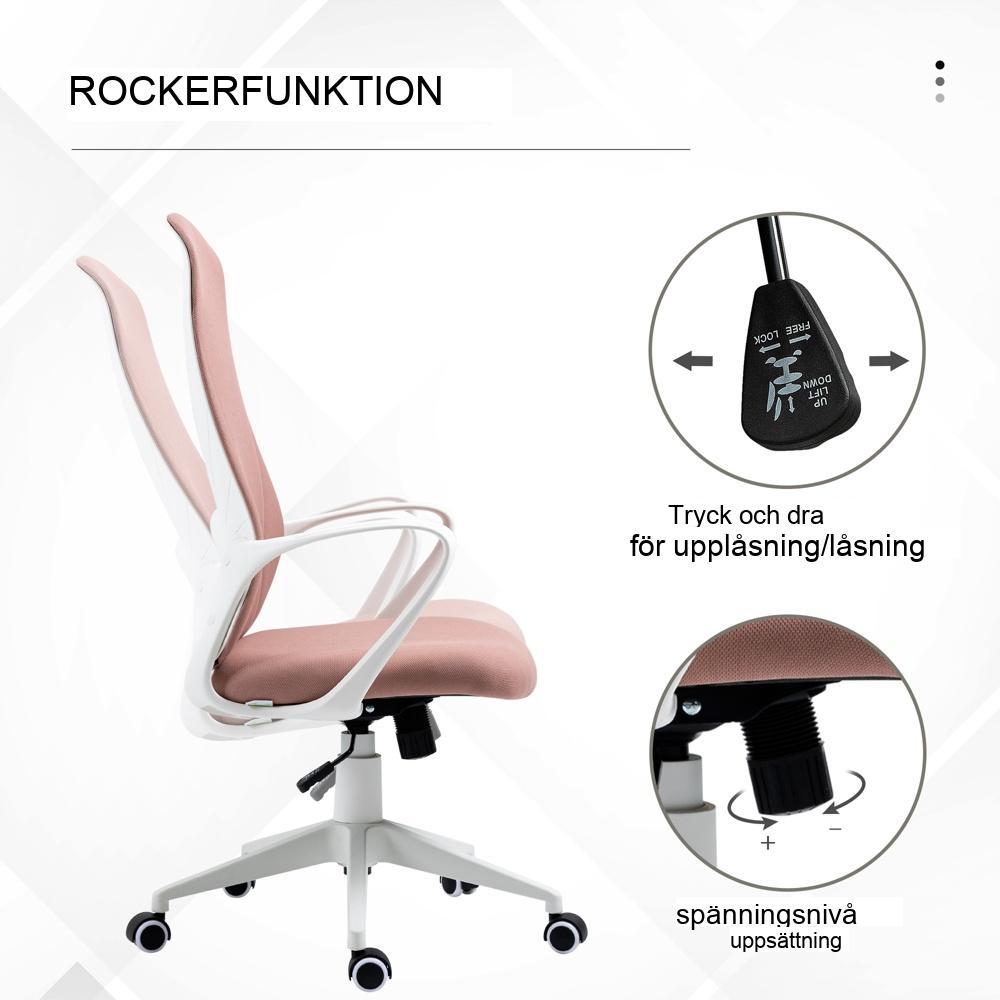 Ergonomisk kontorsstol med justerbar höjd och ryggstöd, rosa