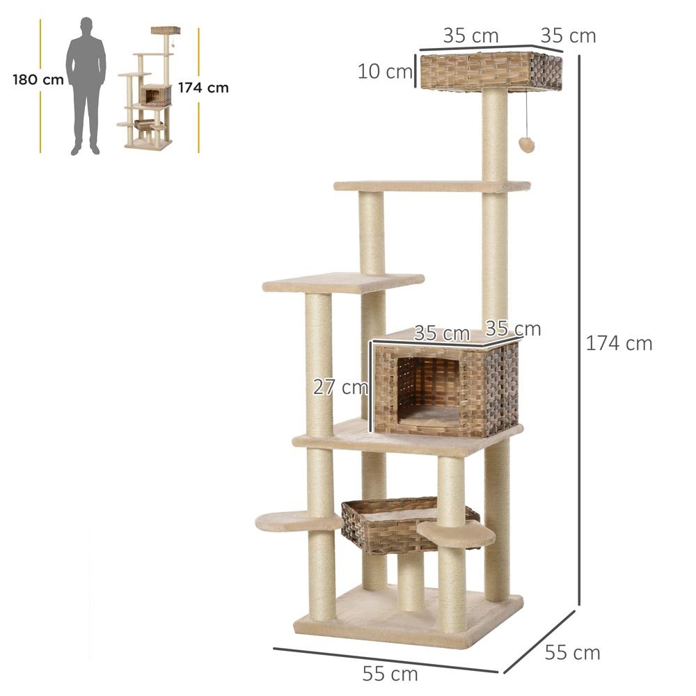 XXL Rattan Cat Tree med skrapstolpe, grotta och lägenhet