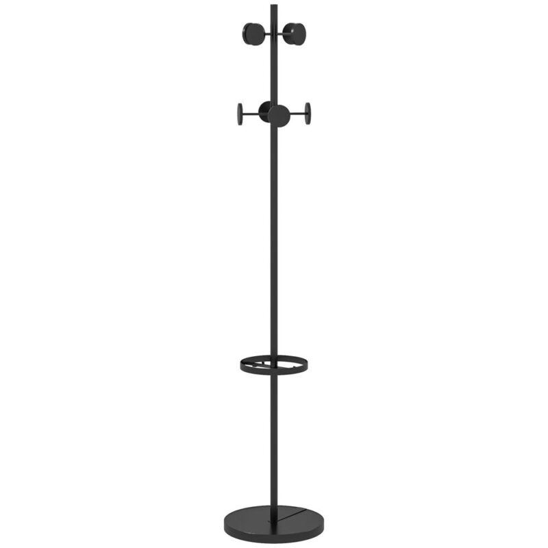 Klädhängare i svart metall med paraplystativ, 8 krokar, 34x34x177 cm