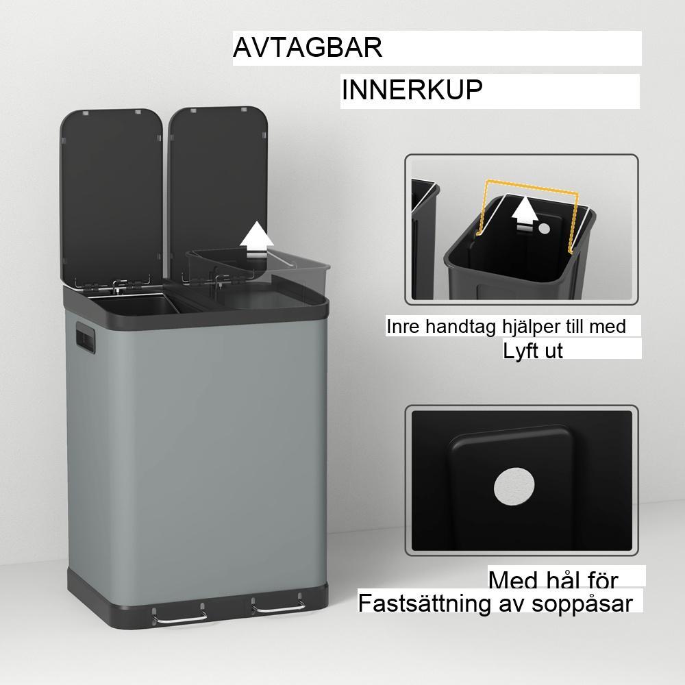 2x30L metallpedalsoptunna med separata fack