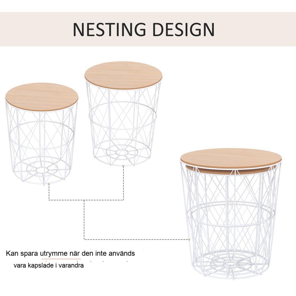 Set med 2 naturvita soffbord med förvaring – metall och MDF-design