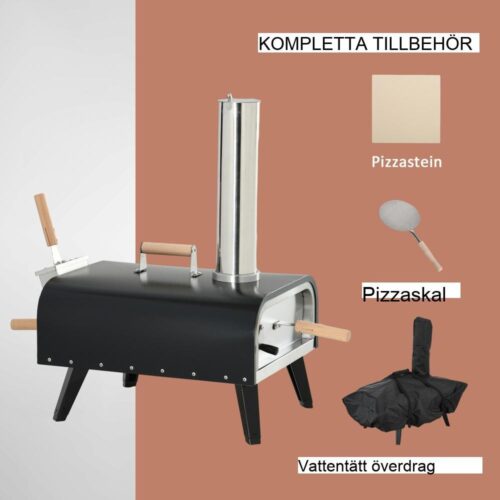 Vedeldad pizzaugn med sten, spade och skal – hopfällbar utomhusgrill