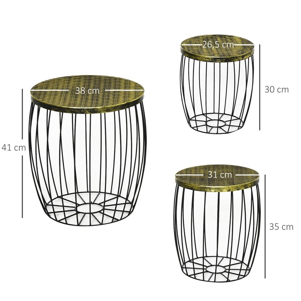 Industriell stil 3-delad stapelbar rotting sidobordsset – svart