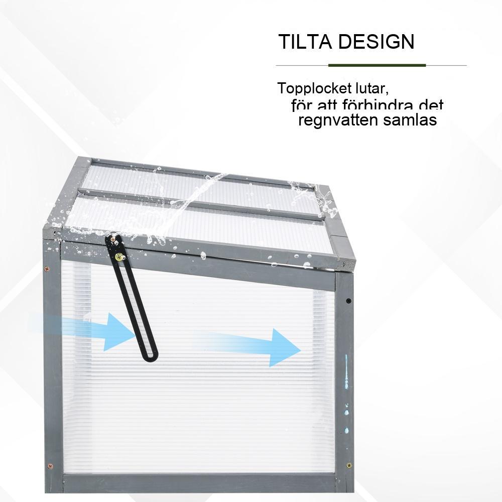Grått trä kallstomme Växthus med polykarbonatskydd 90x46x40cm